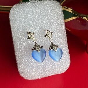 925 Silver Earrings,Elegant Silver and Blue Heart Earrings